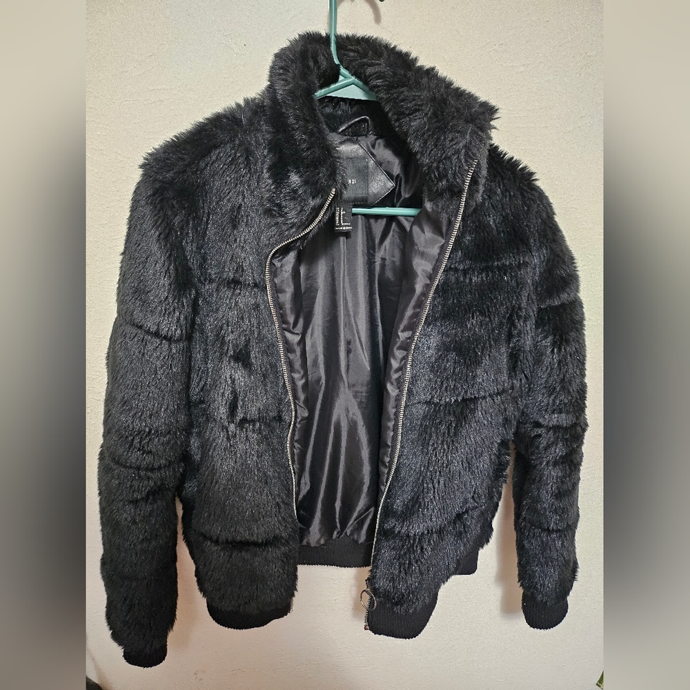 Black Soft Faux Fur Bomber Jacket